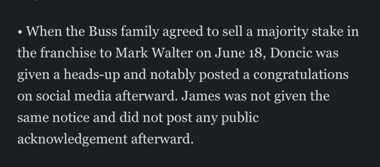 ESPN文章发表后更正：湖人被出售前 詹姆斯通过代理人得到了通知